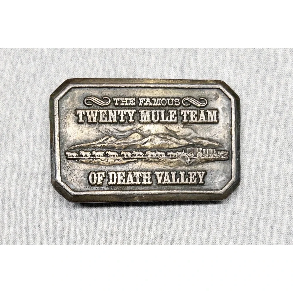 The Famous Twenty Mule Team Of Death Valley Borax Wagons Brass Belt Buckle 3.25